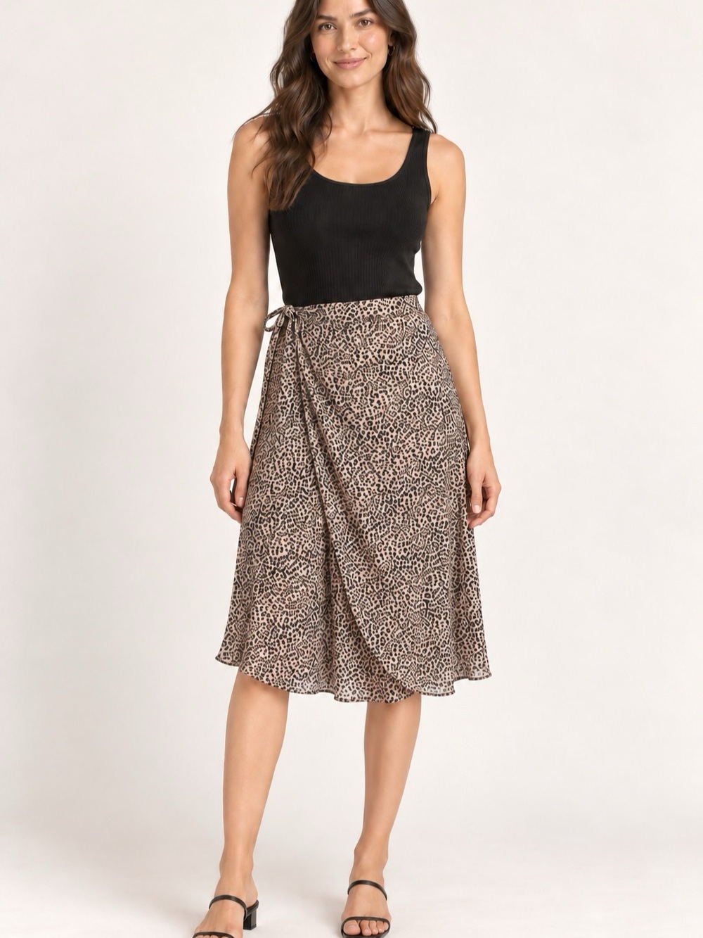 Urban Romantics Leopard Print Wrap Midi Skirt